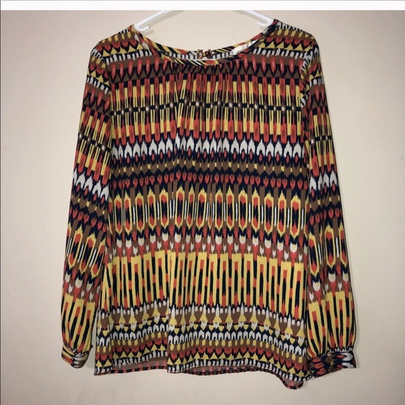 Veronica M yellow orange long sleeve flowy blouse - Picture 3 of 5